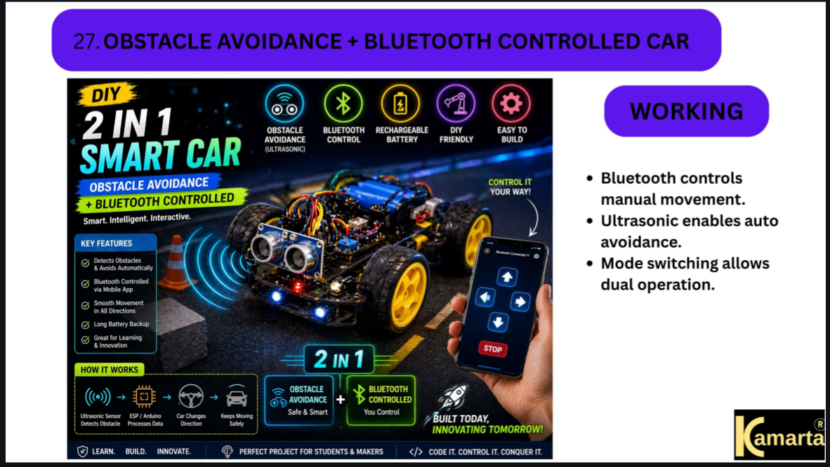 2 in 1 Obstacle Avoidance + Bluetooth Car
