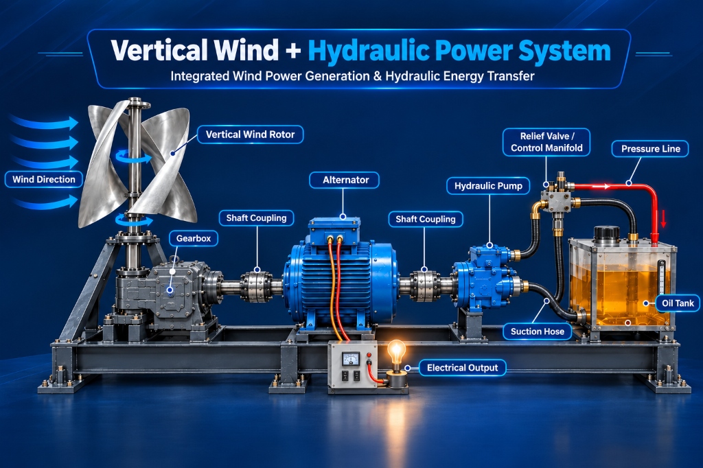 Kamarta Vertical Wind and Hydraulic Power System Engineering Schematic